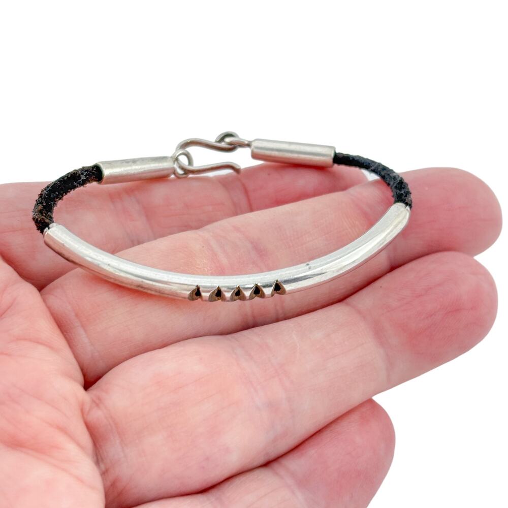 Vintage Mexico Sterling Silver 925 Cutout Cord Bracelet 6"